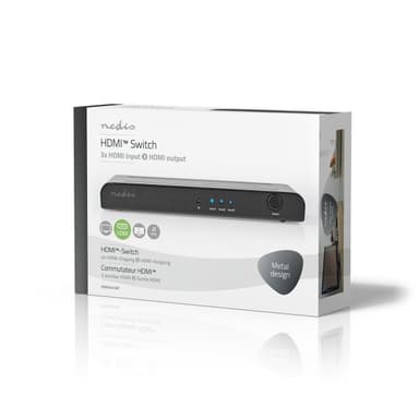 Nedis HDMI ™ Switch | 3-Port port(s) | 3x HDMI™ Ingång | 1x HDMI™ utgång | 4K@60Hz | 18 Gbps | Fjärrstyrd | Metall | Antracit