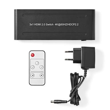 Nedis HDMI ™ Switch | 3-Port port(s) | 3x HDMI™ Ingång | 1x HDMI™ utgång | 4K@60Hz | 18 Gbps | Fjärrstyrd | Metall | Antracit