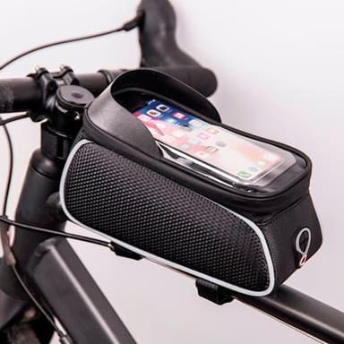 Vattentät cykelramsväska & telefonhållare med skärm, Svart/Vit