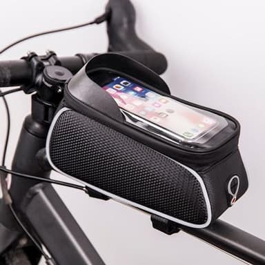 Vattentät cykelramsväska & telefonhållare med skärm, Svart/Vit