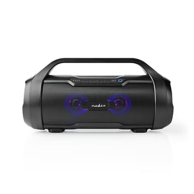 Nedis Bluetooth® Party Boombox | 6 timmar | 2.0 | 120 W | Uppspelning av media: AUX / Micro SD / USB | IPX5 | Synkroniseringsbar | Bärhandtag | Festljus | Svart
