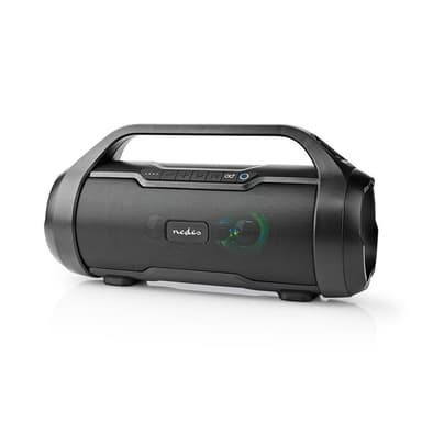 Nedis Bluetooth® Party Boombox | 6 timmar | 2.0 | 120 W | Uppspelning av media: AUX / Micro SD / USB | IPX5 | Synkroniseringsbar | Bärhandtag | Festljus | Svart