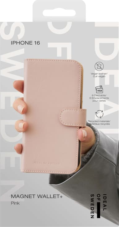 Ideal of Sweden Magnet Wallet+ iPhone 16 plånboksfodral (rosa)