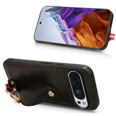 SKALO Google Pixel 9/9 Pro PU-Läder Skal med Handrem - Svart