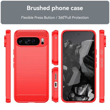 SKALO Google Pixel 9 Pro XL Armor Carbon Stöttåligt TPU-skal - Röd