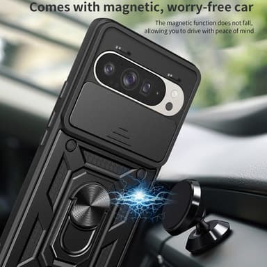 SKALO Google Pixel 9/9 Pro Armor Hybrid Metallring Kameraslider - Svart