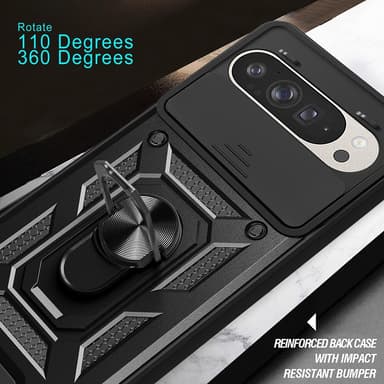 SKALO Google Pixel 9/9 Pro Armor Hybrid Metallring Kameraslider - Svart