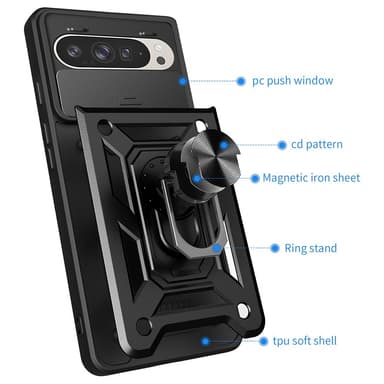SKALO Google Pixel 9/9 Pro Armor Hybrid Metallring Kameraslider - Svart