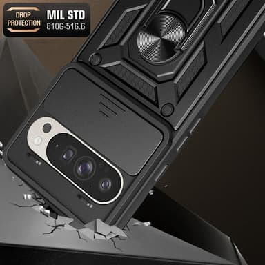 SKALO Google Pixel 9/9 Pro Armor Hybrid Metallring Kameraslider - Svart