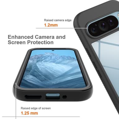 SKALO Google Pixel 9/9 Pro Shockproof Clear Hybrid Skal + Skärmskydd - Svart
