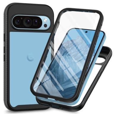 SKALO Google Pixel 9/9 Pro Shockproof Clear Hybrid Skal + Skärmskydd - Svart