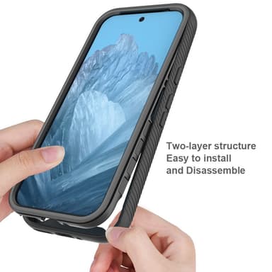 SKALO Google Pixel 9/9 Pro Shockproof Clear Hybrid Skal + Skärmskydd - Svart