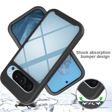 SKALO Google Pixel 9/9 Pro Shockproof Clear Hybrid Skal + Skärmskydd - Svart
