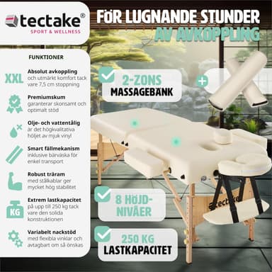 tectake 2-zons massagebänk inkl. kuddar + väska - beige
