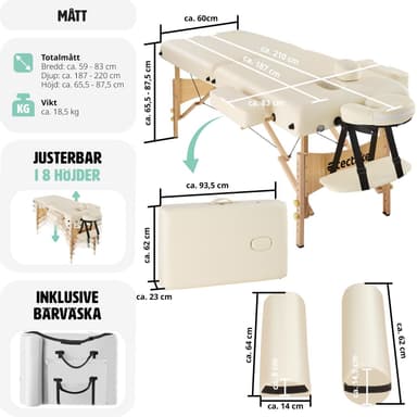 tectake 2-zons massagebänk inkl. kuddar + väska - beige