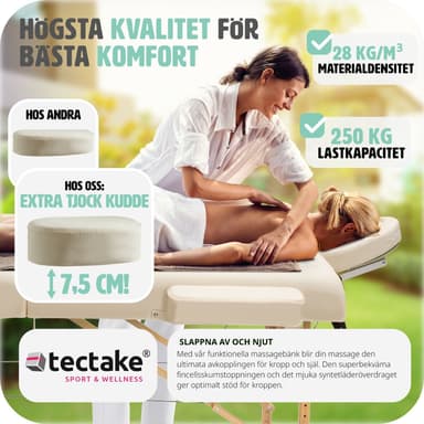 tectake 2-zons massagebänk inkl. kuddar + väska - beige
