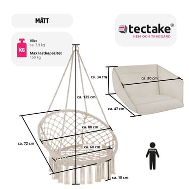 tectake Hängstol Grazia - beige
