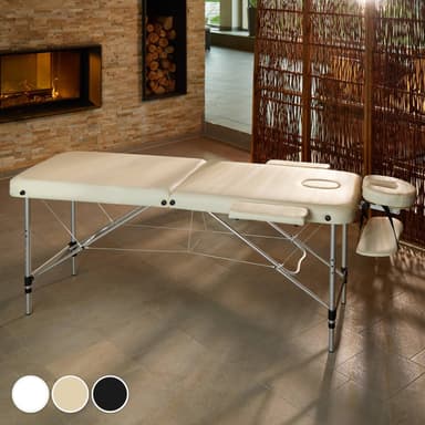 tectake 2-zons massagebänk med stoppning och aluminiumram +bärväska - vit
