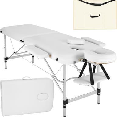 tectake 2-zons massagebänk med stoppning och aluminiumram +bärväska - vit