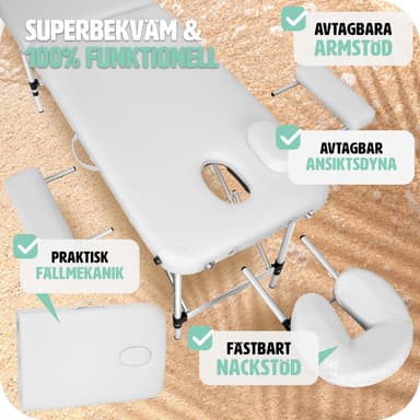 tectake 2-zons massagebänk med stoppning och aluminiumram +bärväska - vit