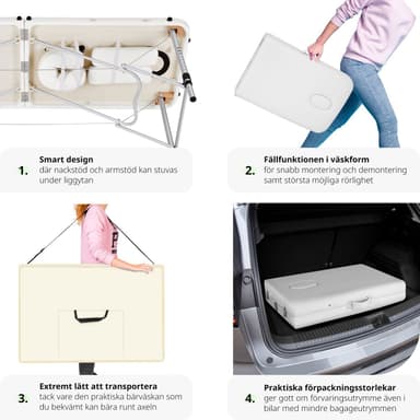 tectake 2-zons massagebänk med stoppning och aluminiumram +bärväska - vit