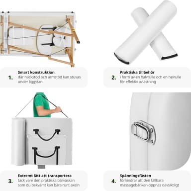 tectake 2-zons massagebänk inkl. kuddar + väska - vit