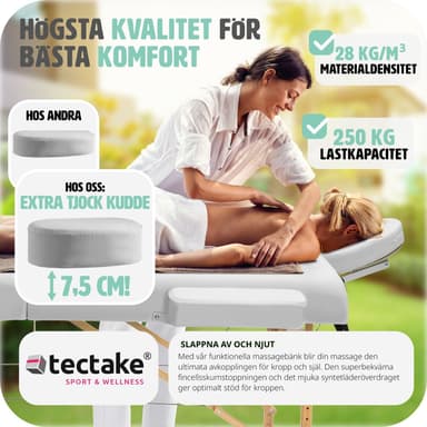tectake 2-zons massagebänk inkl. kuddar + väska - vit