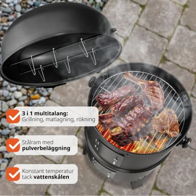 tectake Röktunna, BBQ smoker 3 i 1 - svart