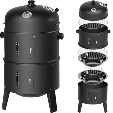 tectake Röktunna, BBQ smoker 3 i 1 - svart