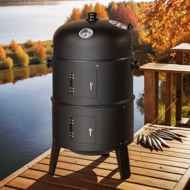 tectake Röktunna, BBQ smoker 3 i 1 - svart