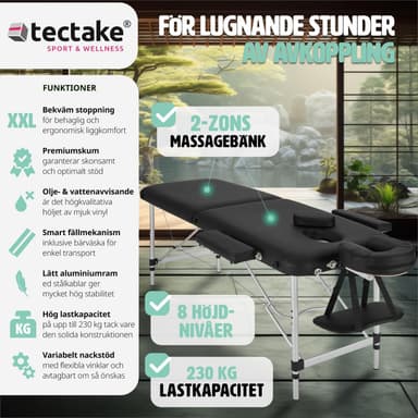 tectake 2-zons massagebänk med stoppning och aluminiumram +bärväska - svart