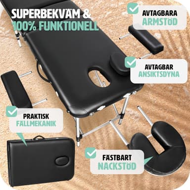 tectake 2-zons massagebänk med stoppning och aluminiumram +bärväska - svart
