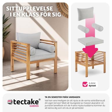 tectake Trädgårdsloungestol Boka, glaserat trä, 120 kg bärkapacitet - brun