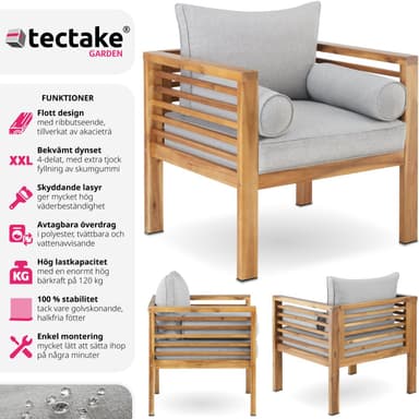 tectake Trädgårdsloungestol Boka, glaserat trä, 120 kg bärkapacitet - brun