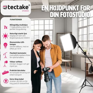 tectake Studiolampa + softbox modell 2 - svart