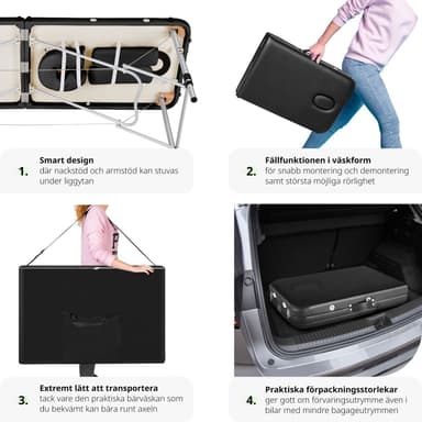 tectake 2-zons massagebänk med stoppning och aluminiumram +bärväska - svart