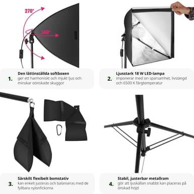 tectake Studiolampa + softbox modell 2 - svart
