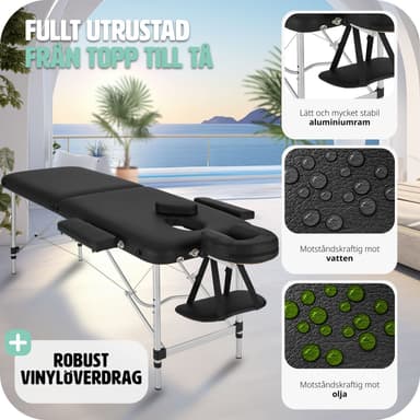 tectake 2-zons massagebänk med stoppning och aluminiumram +bärväska - svart