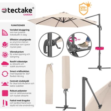 tectake Parasoll Daria inkl. fotpedal och överskyddsdrag - beige