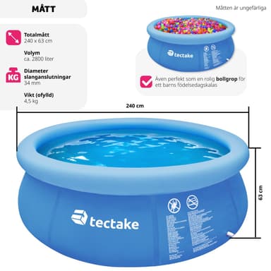 tectake Pool rund Ø 240 x 63 cm - blå