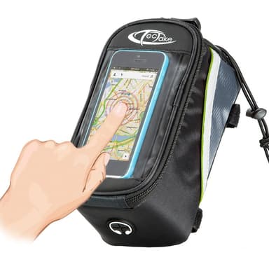 tectake Cykelväska för smartphones - 20,5 x 10 x 10,5 cm, svart/grå/grön