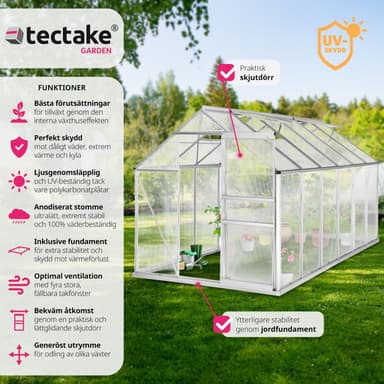 tectake Aluminiumväxthus med fundament - 375 x 185 x 195 cm