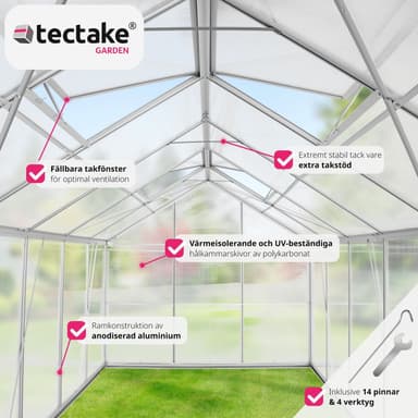 tectake Aluminiumväxthus med fundament - 375 x 185 x 195 cm