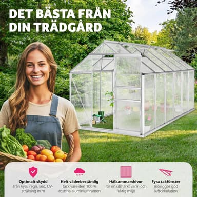 tectake Aluminiumväxthus med fundament - 375 x 185 x 195 cm