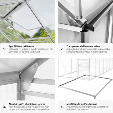 tectake Aluminiumväxthus med fundament - 375 x 185 x 195 cm