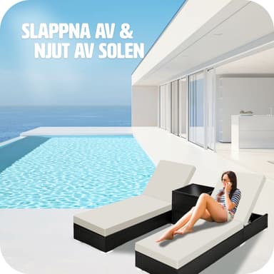 tectake 2 solsängar med bord set i konstrotting aluminium - svart