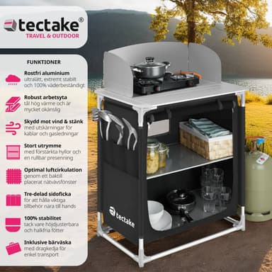 tectake Campingkök Premium med 2 fack - svart