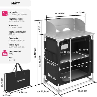 tectake Campingkök Premium med 2 fack - svart