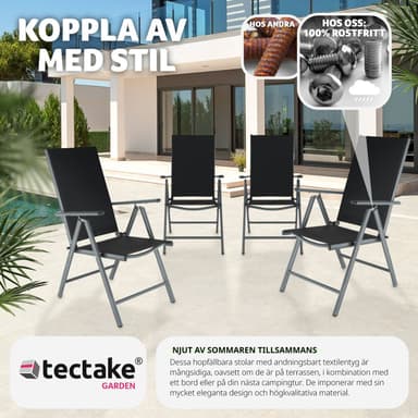 tectake 4 hopfällbara trädgårdsstolar i aluminium - antracit