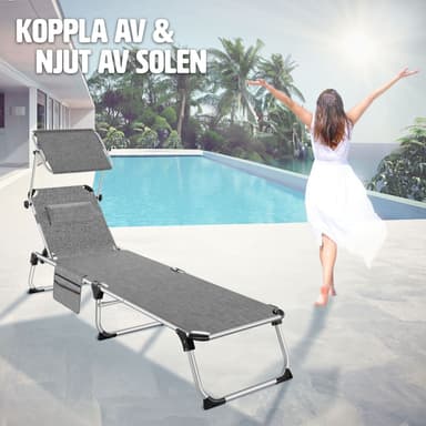 tectake Solstol Aurelie i aluminium, 6-stegs justerbar - gråmelerad